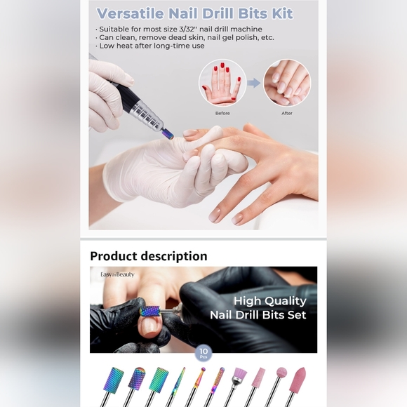 NEW IN THE BOX Easy inBeauty 10 Pcs Nail Drill Bit Set - Picture 13 of 14